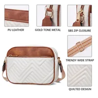 In Stock  Hot Sale Quilted Embroidered Plaid Color Matching Retro Shoulder Bag Zipper Shoulder Strap Messenger Bag Wallet Small Square Bag main image 2