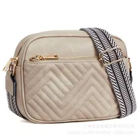 In Stock  Hot Sale Quilted Embroidered Plaid Color Matching Retro Shoulder Bag Zipper Shoulder Strap Messenger Bag Wallet Small Square Bag sku image 2