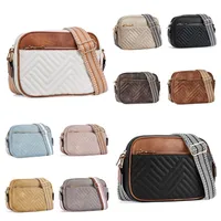 In Stock  Hot Sale Quilted Embroidered Plaid Color Matching Retro Shoulder Bag Zipper Shoulder Strap Messenger Bag Wallet Small Square Bag main image 4