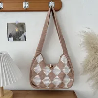 Women's Medium Polyester Checkered Elegant Dumpling Shape Zipper Shoulder Bag sku image 3
