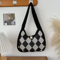 Women's Medium Polyester Checkered Elegant Dumpling Shape Zipper Shoulder Bag sku image 1
