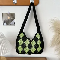 Women's Medium Polyester Checkered Elegant Dumpling Shape Zipper Shoulder Bag sku image 2