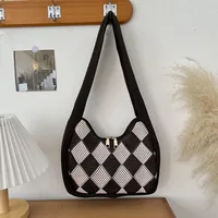 Women's Medium Polyester Checkered Elegant Dumpling Shape Zipper Shoulder Bag sku image 4