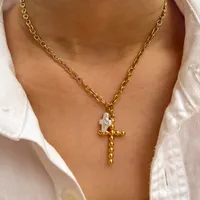 Wholesale Jewelry IG Style Baroque Style Simple Style Cross 304 Stainless Steel Baroque Pearl 14K Gold Plated Polishing Pendant Necklace main image 5