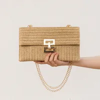 Women's Small Straw Solid Color Elegant Streetwear Square Lock Clasp Straw Bag main image 3