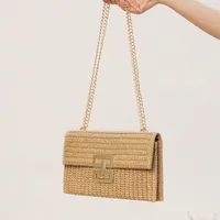 Women's Small Straw Solid Color Elegant Streetwear Square Lock Clasp Straw Bag main image 1
