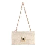 Women's Small Straw Solid Color Elegant Streetwear Square Lock Clasp Straw Bag sku image 5