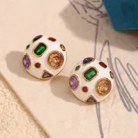 1 Pair IG Style Simple Style Geometric Enamel Inlay 304 Stainless Steel Zircon 18K Gold Plated Ear Studs main image 4