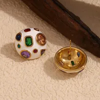 1 Pair IG Style Simple Style Geometric Enamel Inlay 304 Stainless Steel Zircon 18K Gold Plated Ear Studs main image 3