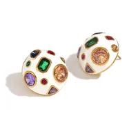 1 Pair IG Style Simple Style Geometric Enamel Inlay 304 Stainless Steel Zircon 18K Gold Plated Ear Studs main image 2