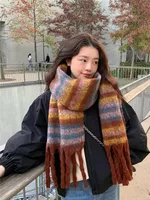 Brown Striped Scarf Women's Autumn And Winter Korean-style Trendy   Winter Warm Imitation Cashmere Windproof Scarf For Students sku image 31