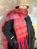 Brown Striped Scarf Women's Autumn And Winter Korean-style Trendy   Winter Warm Imitation Cashmere Windproof Scarf For Students sku image 42