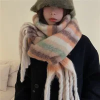 Brown Striped Scarf Women's Autumn And Winter Korean-style Trendy   Winter Warm Imitation Cashmere Windproof Scarf For Students sku image 38