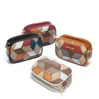 Women's Small Pu Leather Color Block Vintage Style Square Zipper Crossbody Bag main image 1