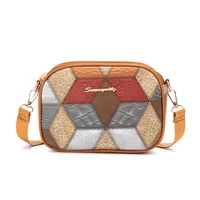 Women's Small Pu Leather Color Block Vintage Style Square Zipper Crossbody Bag sku image 2