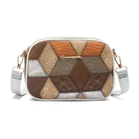 Women's Small Pu Leather Color Block Vintage Style Square Zipper Crossbody Bag sku image 3