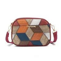 Women's Small Pu Leather Color Block Vintage Style Square Zipper Crossbody Bag sku image 4