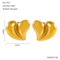 1 Piece Simple Style Classic Style Round Heart Shape Plating 304 Stainless Steel 18K Gold Plated Ear Studs sku image 2