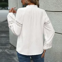 Elegant Embroidered Lace Hollow Out White Shirt For Women Fashionable Commute Style Long Sleeve Pure Color O-Neck Blouse main image 2