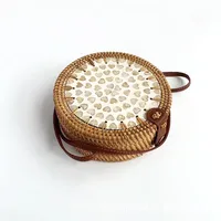 Women's Large Pu Leather Geometric Vintage Style Ethnic Style Flip Cover Straw Bag sku image 30