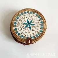 Women's Large Pu Leather Geometric Vintage Style Ethnic Style Flip Cover Straw Bag sku image 26