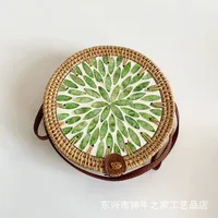 Women's Large Pu Leather Geometric Vintage Style Ethnic Style Flip Cover Straw Bag sku image 29