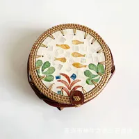 Women's Large Pu Leather Geometric Vintage Style Ethnic Style Flip Cover Straw Bag sku image 27