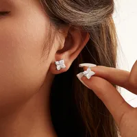 White Gold Plated Silver Plated 925 Sterling Silver Silver ZIRCON Hexagon Sector Trapezoid EARRINGS Stud Earrings main image 5