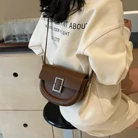 Women's Medium Pu Leather Solid Color Elegant Semicircle Flip Cover Saddle Bag main image 4