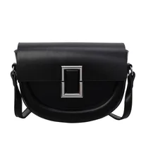 Women's Medium Pu Leather Solid Color Elegant Semicircle Flip Cover Saddle Bag sku image 1
