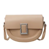 Women's Medium Pu Leather Solid Color Elegant Semicircle Flip Cover Saddle Bag sku image 2