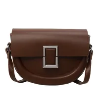 Women's Medium Pu Leather Solid Color Elegant Semicircle Flip Cover Saddle Bag sku image 4