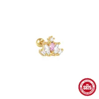 1 Piece 925 Sterling Silver Zircon Color Block Ear Studs sku image 4