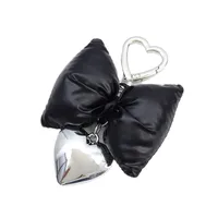 Cute Sweet Heart Shape Bow Knot Pu Leather Alloy Bag Pendant Mobile Phone Chain Keychain main image 2