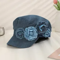 Women's Elegant Japanese Style Artistic Flower Appliques Curved Eaves Newsboy Cap main image 3