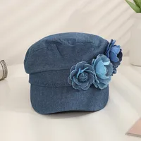 Women's Elegant Japanese Style Artistic Flower Appliques Curved Eaves Newsboy Cap main image 4