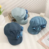 Women's Elegant Japanese Style Artistic Flower Appliques Curved Eaves Newsboy Cap main image 7