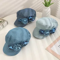 Women's Elegant Japanese Style Artistic Flower Appliques Curved Eaves Newsboy Cap main image 2