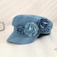 Women's Elegant Japanese Style Artistic Flower Appliques Curved Eaves Newsboy Cap main image 6