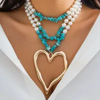 Retro Ethnic Style Star Artificial Pearl Alloy Turquoise Beaded Women's Three Layer Necklace sku image 7