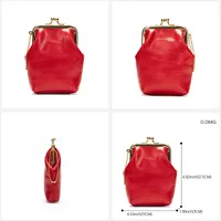WESTAL Genuine Leather Fashion Vintage Coin Purse Mini Clip Small Bag Top Layer Cowhide Women's Portable Red Bag main image 3