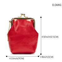 WESTAL Genuine Leather Fashion Vintage Coin Purse Mini Clip Small Bag Top Layer Cowhide Women's Portable Red Bag main image 4