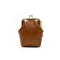 WESTAL Genuine Leather Fashion Vintage Coin Purse Mini Clip Small Bag Top Layer Cowhide Women's Portable Red Bag sku image 6