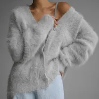 Imitation Mink Wool Knitted Sweater Cardigan   Autumn And Winter Lazy Loose Long Sleeve V-neck Sweater Coat For Women main image 2