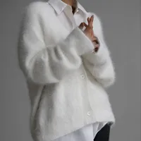 Imitation Mink Wool Knitted Sweater Cardigan   Autumn And Winter Lazy Loose Long Sleeve V-neck Sweater Coat For Women main image 3