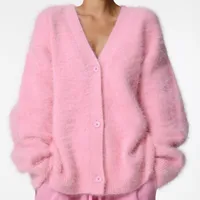 Imitation Mink Wool Knitted Sweater Cardigan   Autumn And Winter Lazy Loose Long Sleeve V-neck Sweater Coat For Women main image 4