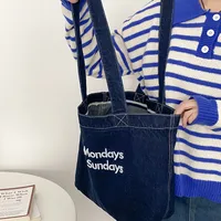 Yeyu/ New Autumn And Winter Retro Denim Shoulder Bag Large Capacity Tote Bag Student Schoolbag Denim main image 2