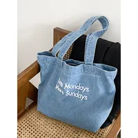 Yeyu/ New Autumn And Winter Retro Denim Shoulder Bag Large Capacity Tote Bag Student Schoolbag Denim main image 3