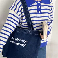 Yeyu/ New Autumn And Winter Retro Denim Shoulder Bag Large Capacity Tote Bag Student Schoolbag Denim sku image 2
