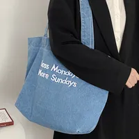Yeyu/ New Autumn And Winter Retro Denim Shoulder Bag Large Capacity Tote Bag Student Schoolbag Denim sku image 1